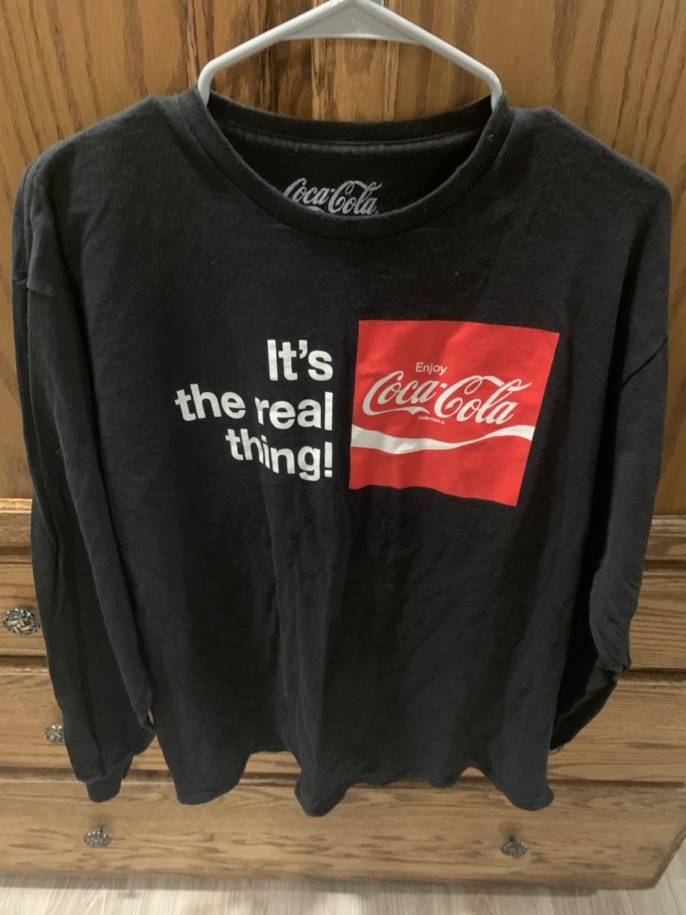 Coca Cola Black Long-Sleeve Tee with Red Logo Graphic